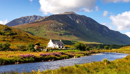 Mountain Cottage River Landscape.