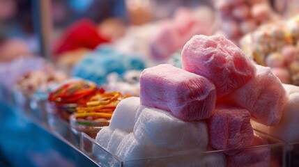 Colorful sweets on display counter confectionery dessert indulgent tasty food stylish composition