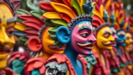 Cultural festival participants are the center of the celebration. A vibrant, colorful carnival parade. 4k video