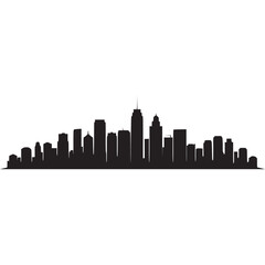 Naklejka premium A stark black silhouette of a city skyline against a plain white background showcasing urban architecture