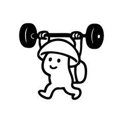 Cartoon mushroom lifting weights