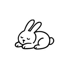 Simple black line drawing of a sleeping rabbit