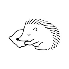 Simple black line drawing of a sleeping hedgehog