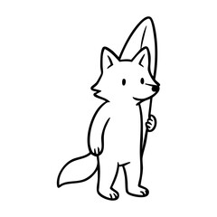 Simple black line drawing of a cartoon fox holding a leaf