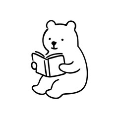 Cute bear cartoon character holding an open book