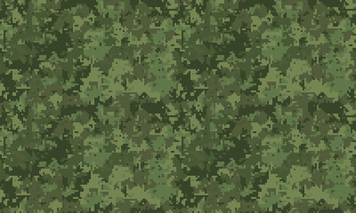 Seamless digital camouflage pattern in shades of green. Perfect for backgrounds, textures, or militarythemed designs.  This versatile image evokes themes of concealment, strategy, and nature. © Olena
