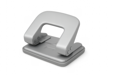 Gray hole punch on transparent background: office stationery tool for paper