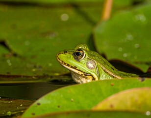 Obraz premium Green frog on lily pads