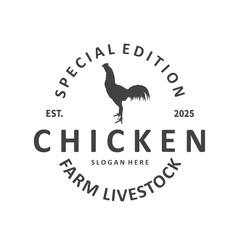 Simple chicken logo design with minimalist and modern concept and also vintage retro, livestock farm design, symbol illustration and brand template, poster, and business