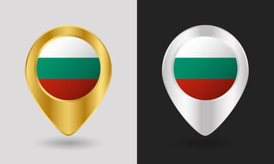 Gold and Silver Bulgaria Flag Map Pin Icon