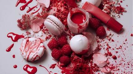 Macarons with raspberries artistic lifestyle dessert design composition inspiration sweetness