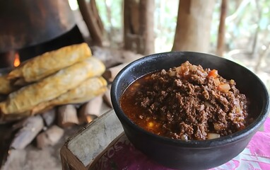 Delicious Ground Beef Stew Outdoors Rustic Cooking Campfire Meal