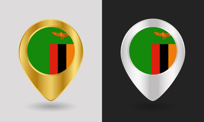 Gold and Silver Zambia Flag Map Pin Icon