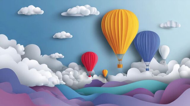 Animated paper art style balloons and clouds. This footage is perfect for travel related projects, kids content and creative ideas.