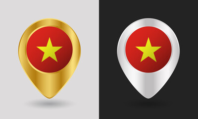 Gold and Silver Vietnam Flag Map Pin Icon