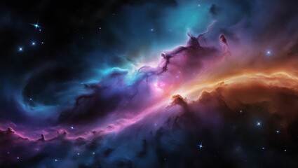 Fototapeta premium Colorful Space Nebula Background – Vibrant Galactic Starfield with Blue, Pink, and Orange Glow