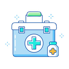Obraz premium Delightful First Aid Kit Box and Medicine Bottle Icon Illustration