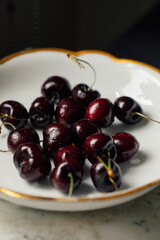 black cherries in an elegant bowl, dish