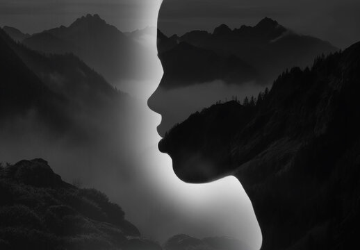 Black And White Mist Mountain Image Effect