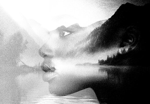 Black And White Mist Mountain Image Effect Lake Portrait
