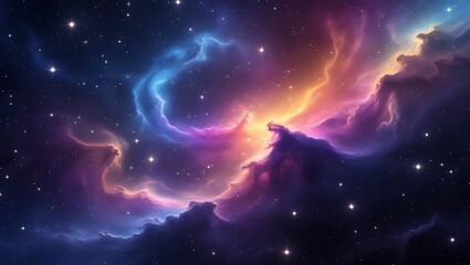 Fototapeta premium Colorful Space Nebula Background – Vibrant Galactic Starfield with Blue, Pink, and Orange Glow