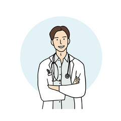 Fototapeta premium an illustration of a male doctor standing with his arms crossed