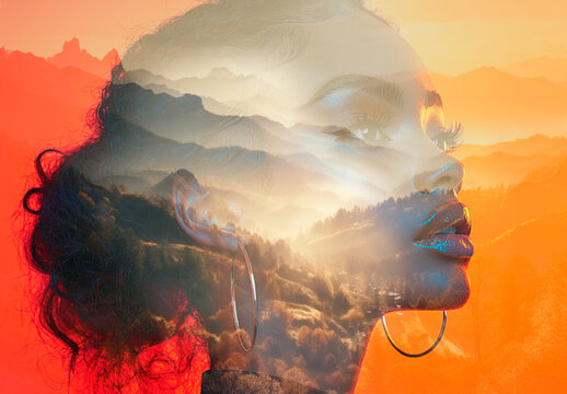 Orange Mist Mountain Image Effect Double Exposure Portrait Mountains