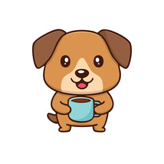 Obraz premium A charming cartoon dog holding a coffee cup, radiating warmth and cheerfulness