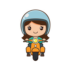 A cute illustration of a girl riding a yellow scooter wearing a helmet.  The scene evokes a sense of freedom, adventure and joy.