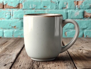 Fototapeta premium Clean blank mug mockup styled in a coffee shop backdrop with pastries, a menu board, and an inviting morning ambiance