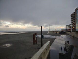 stormy beach at sunset