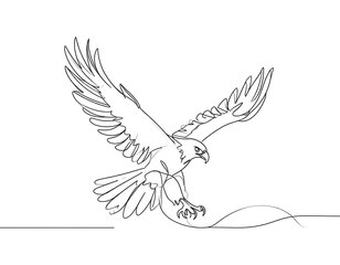 Obraz premium Continuous line drawing of a soaring eagle