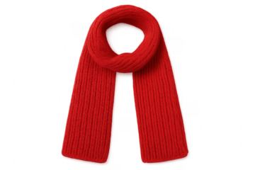 Red knitted winter scarf isolated on transparent background