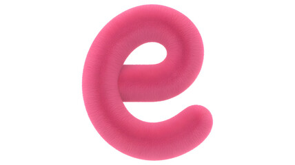Pink fuzzy lowercase letter e on white background graphic