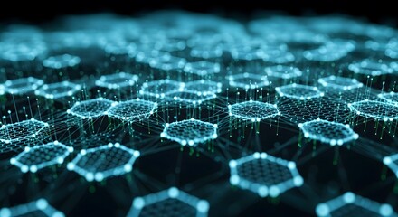 Obraz premium Abstract glowing blue hexagonal network structure, futuristic technology concept
