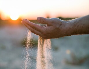 Hand Tossing Dust into Golden Sunlight