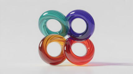 Four colorful swirling torus shapes arranged in a square