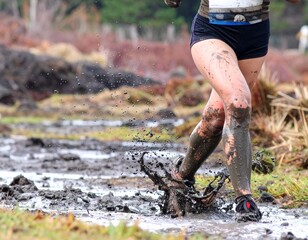 Athlete Running Through Mud Splashes