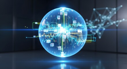 Fototapeta premium Abstract glowing sphere with digital network connections and data
