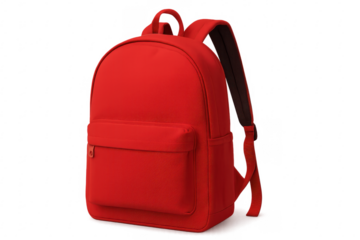 Red backpack standing on transparent background