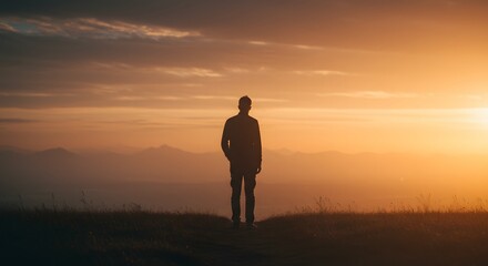 A silhouette of a person standing against the stunning sunset background. This photo evokes a sense of serenity and contemplation. The individual seems to be appreciating the beauty of the dusk.