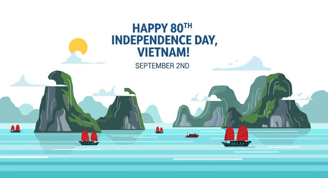 Vietnam's 80th Independence Day Celebration with Scenic Landscape - Powered by Adobe