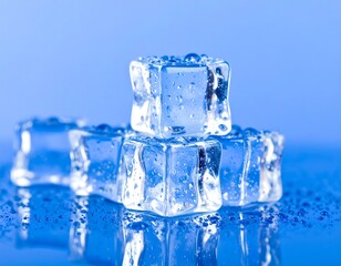 Ice cubes, wet, stacked