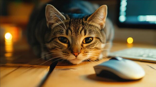 A tabby cat with wide eyes, as if caught off guard by something or someone.