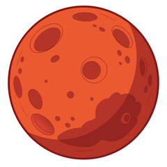 Fototapeta premium Cartoon illustration of the planet Mars with craters and shadows