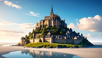 Mont SaintMichel sunrise view.