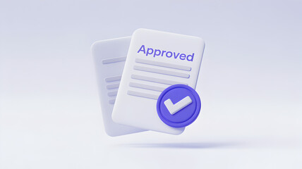 3D Approved Documents with Purple Check Mark Symbol