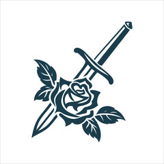 San Jordi Day Rose and Sword Icon Dia de San Jordi Book and Rose Day Rose with a sword through it in solid red