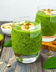 Fototapeta premium Green smoothie with toppings