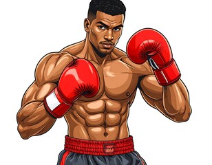 Muscular boxer in fighting stance